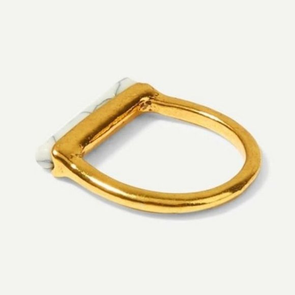 White Marble Bar Gold Plated Trendy Dainty Ring - Picture 3 of 3